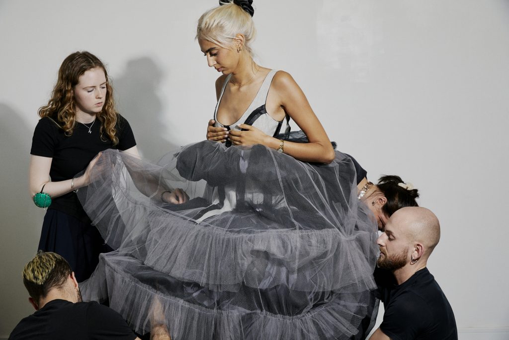 Images made witnessing the final adjustment made by Patrick McDowell and their team before the fashion show ss 24 took place. I was moving in between spaces of silence, concentration and beauty while magic in the making was happening. Picture made by Lorenzo Berni in London
